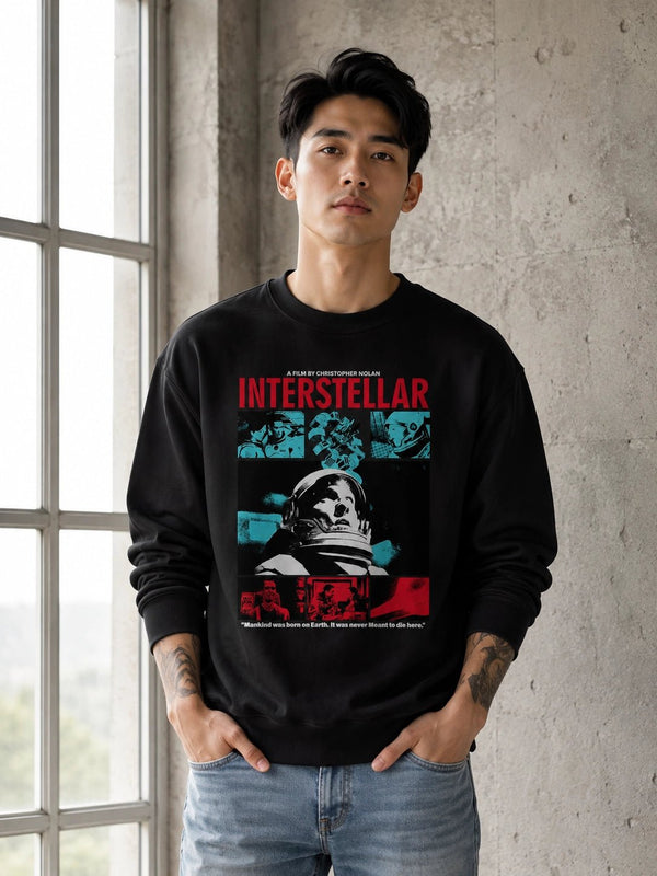 Interstellar Astronaut Sweatshirt Christopher Nolan Interstellar Shirt Space Movie Crewneck - Black - WorldWideShirt