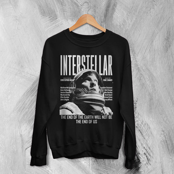 Interstellar Astronaut Sweatshirt Directed By Christopher Nolan Shirt Interstellar Movie Crewneck - Black - WorldWideShirt