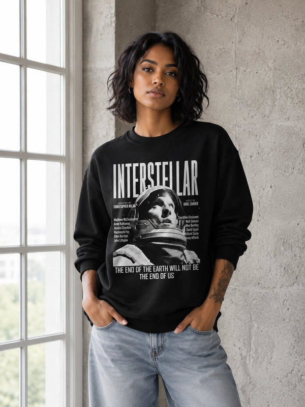 Interstellar Astronaut Sweatshirt Directed By Christopher Nolan Shirt Interstellar Movie Crewneck - Black - WorldWideShirt