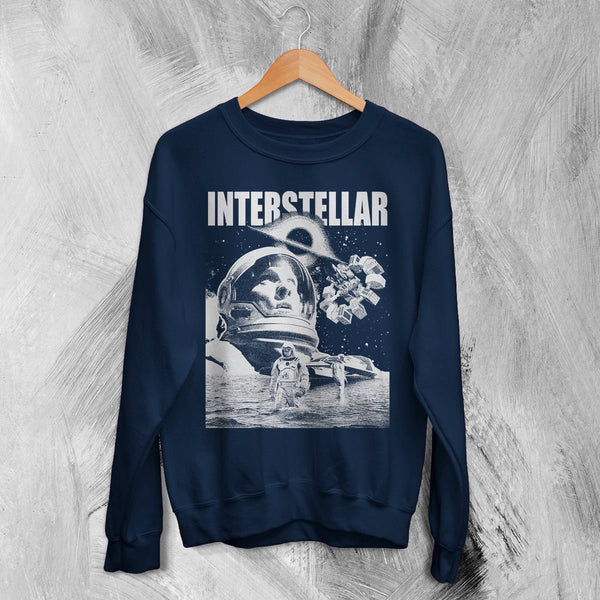 Interstellar Black Hole Sweatshirt Christopher Nolan Astronaut Shirt Space Interstellar Crewneck - Navy Blue - WorldWideShirt