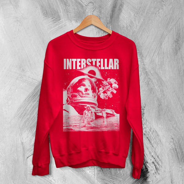Interstellar Black Hole Sweatshirt Christopher Nolan Astronaut Shirt Space Interstellar Crewneck - Red - WorldWideShirt
