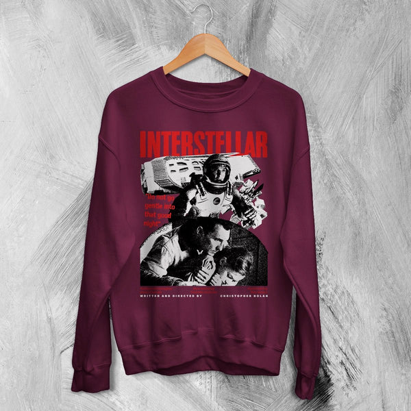 Interstellar Space Sweatshirt Christopher Nolan Interstellar Shirt Sci-fi Movie Crewneck - Red Maroon - WorldWideShirt