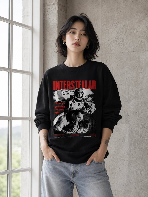 Interstellar Space Sweatshirt Christopher Nolan Interstellar Shirt Sci-fi Movie Crewneck - Black - WorldWideShirt