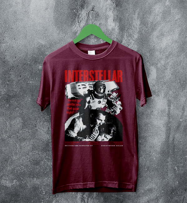 Interstellar Space T-Shirt Christopher Nolan Interstellar Shirt Sci-fi Movie Tee - Red Maroon - WorldWideShirt