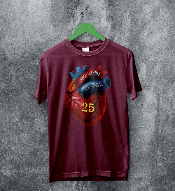 Jack Off Jill 25th Anniv T-Shirt Studio Jack Off Jill Shirt Album Artsy Tee - Red Maroon - WorldWideShirt