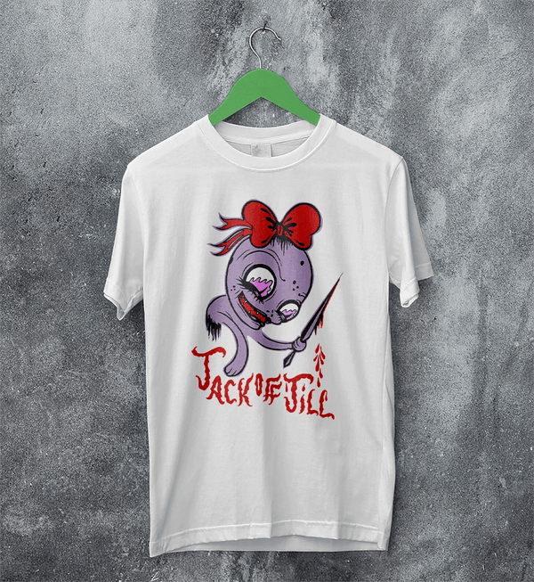 Jack Off Jill T-Shirt Goth Pink Grrrl Jack Off Jill Shirt Artsy Rock Tee - White - WorldWideShirt