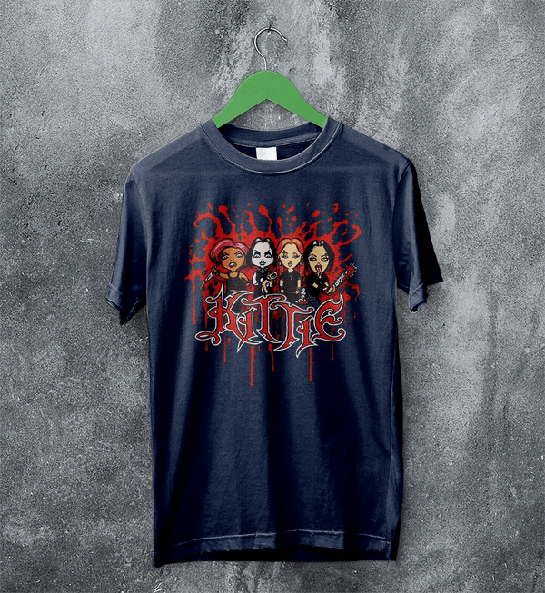 Kittie Band Blood Artsy T-Shirt Metalcore Girl Kittie Shirt Heavy Metal Members Tee - Navy Blue - WorldWideShirt