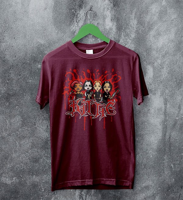 Kittie Band Blood Artsy T-Shirt Metalcore Girl Kittie Shirt Heavy Metal Members Tee - Red Maroon - WorldWideShirt