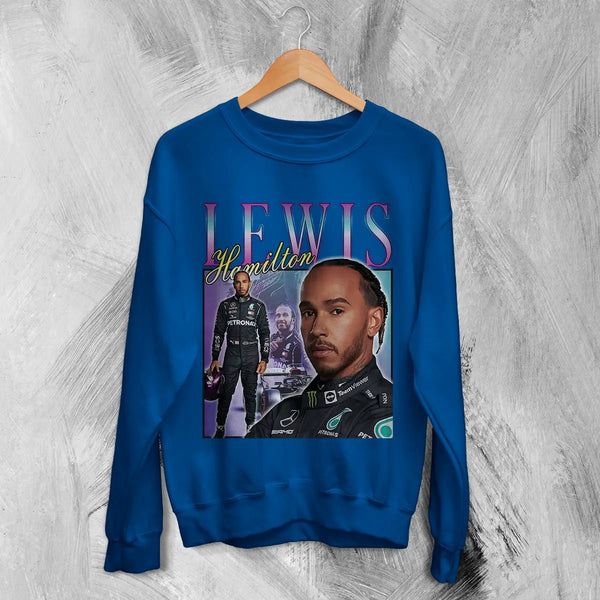 Lewis Hamilton Sweatshirt Bootleg F1 Shirt MBE Sport FREng British Racing Merch - Royal Blue - WorldWideShirt