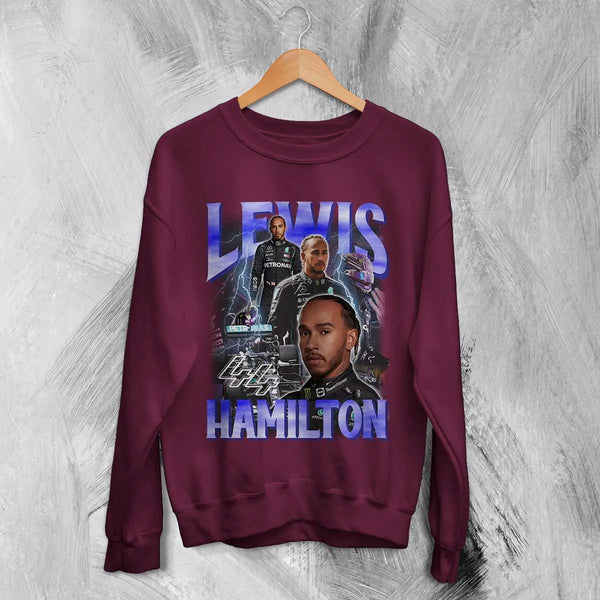 Lewis Hamilton Sweatshirt MBE Bootleg F1 Shirt FREng British Racing Driver Merch - Red Maroon - WorldWideShirt