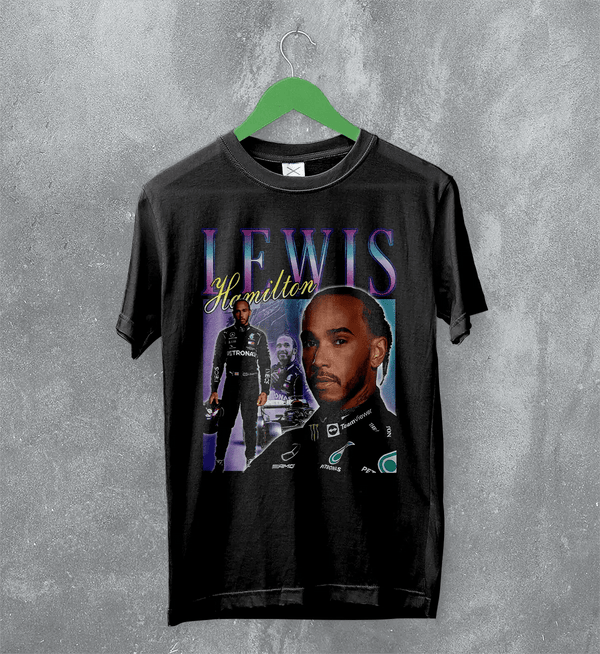 Lewis Hamilton T-Shirt Bootleg F1 Shirt MBE Sport FREng British Racing Merch - Black - WorldWideShirt