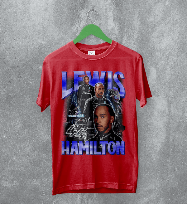 Lewis Hamilton T-Shirt MBE Bootleg F1 Shirt FREng British Racing Driver Merch - Red - WorldWideShirt
