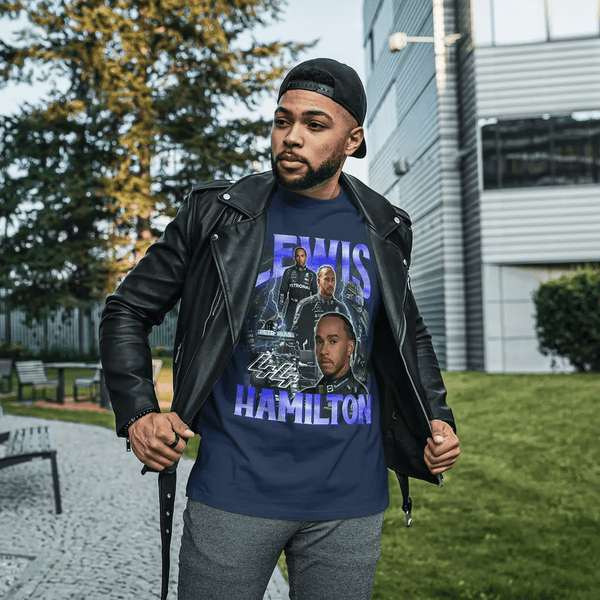 Lewis Hamilton T-Shirt MBE Bootleg F1 Shirt FREng British Racing Driver Merch - Navy Blue - WorldWideShirt