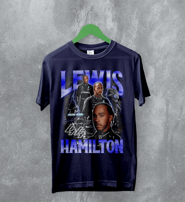 Lewis Hamilton T-Shirt MBE Bootleg F1 Shirt FREng British Racing Driver Merch - Navy Blue - WorldWideShirt