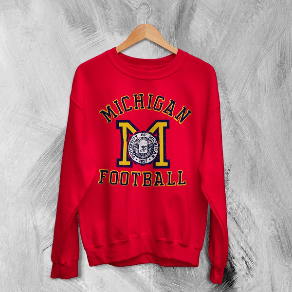 MICHIGAN University Sweatshirt Football Logo Shirt Michigan Football Merch - Red - WorldWideShirt