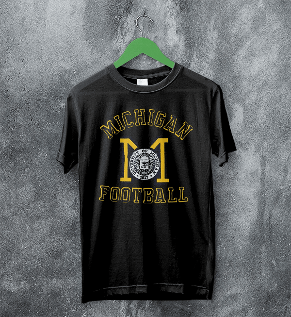 MICHIGAN University T-shirt Football Logo Shirt Michigan Football Merch - Black - WorldWideShirt