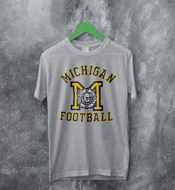 MICHIGAN University T-shirt Football Logo Shirt Michigan Football Merch - Sport Grey - WorldWideShirt