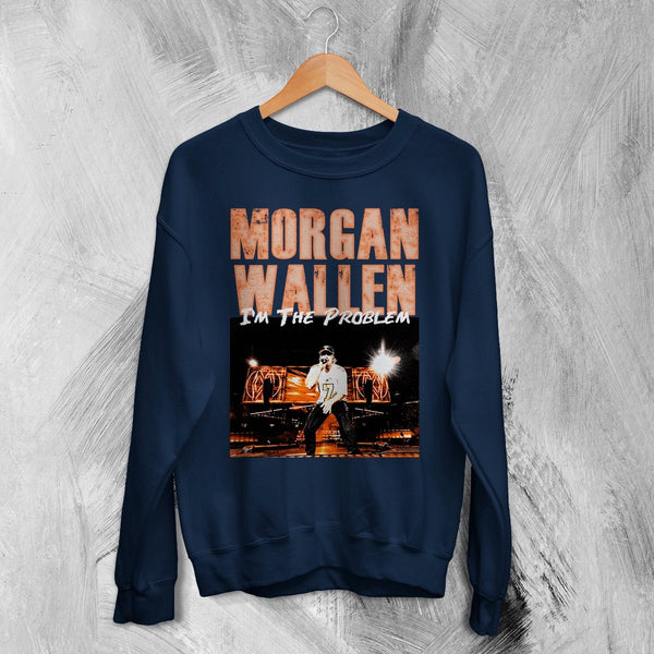 Morgan Wallen Sweatshirt Morgan Wallen I'm the Problem Shirt USA Concert Crewneck - Navy Blue - WorldWideShirt