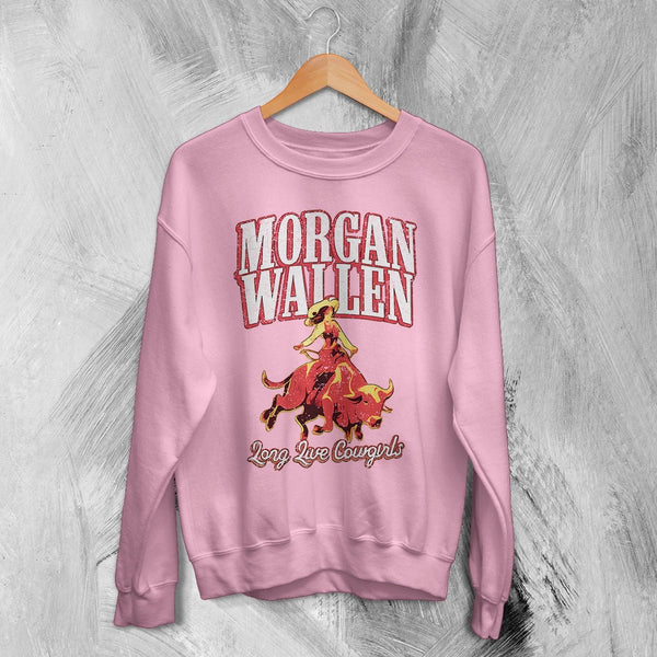 Morgan Wallen Sweatshirt Morgan Wallen Long Live Cowgirls Shirt Western Concert Crewneck - Light Pink - WorldWideShirt