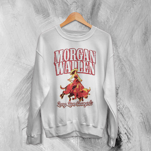 Morgan Wallen Sweatshirt Morgan Wallen Long Live Cowgirls Shirt Western Concert Crewneck - White - WorldWideShirt