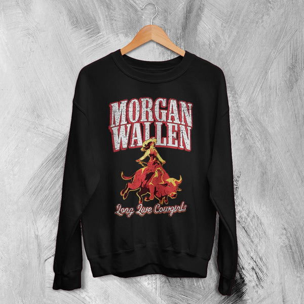 Morgan Wallen Sweatshirt Morgan Wallen Long Live Cowgirls Shirt Western Concert Crewneck - Black - WorldWideShirt