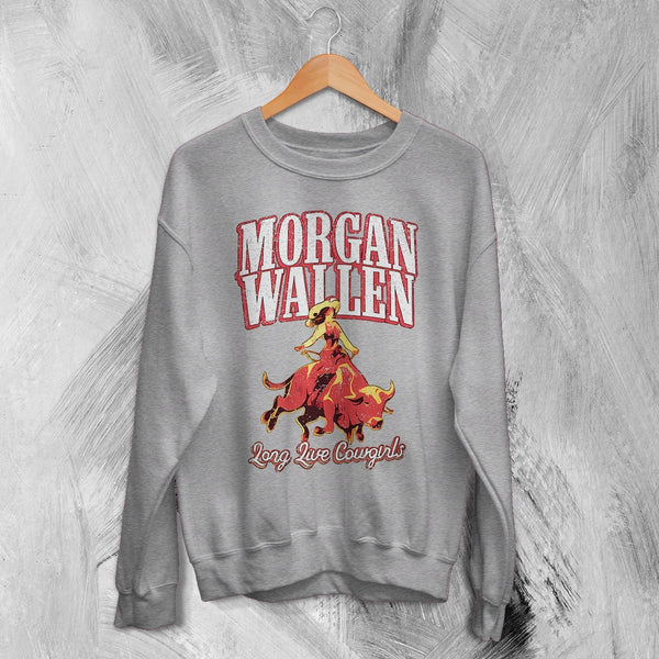 Morgan Wallen Sweatshirt Morgan Wallen Long Live Cowgirls Shirt Western Concert Crewneck - Sport Grey - WorldWideShirt