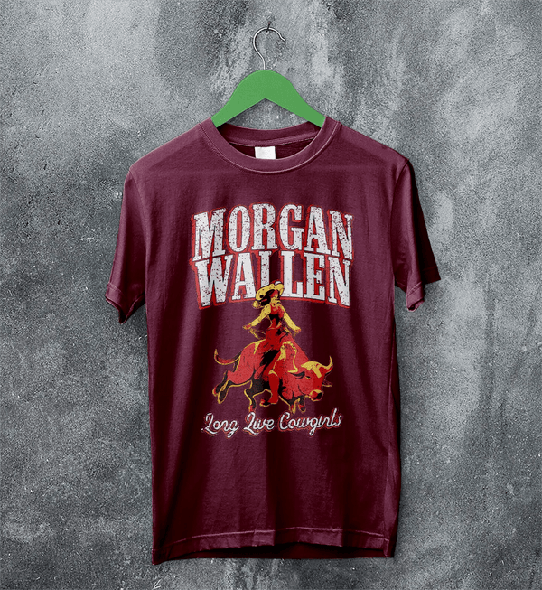 Morgan Wallen T-Shirt Morgan Wallen Long Live Cowgirls Shirt Western Concert Tee - Red Maroon - WorldWideShirt