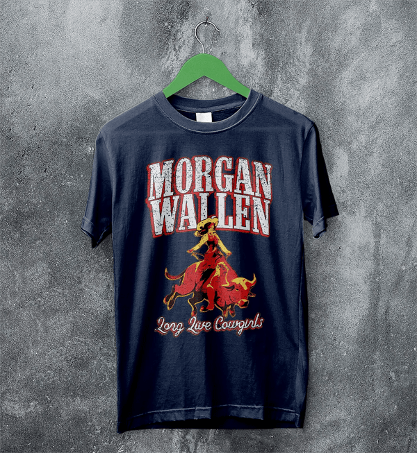 Morgan Wallen T-Shirt Morgan Wallen Long Live Cowgirls Shirt Western Concert Tee - Navy Blue - WorldWideShirt