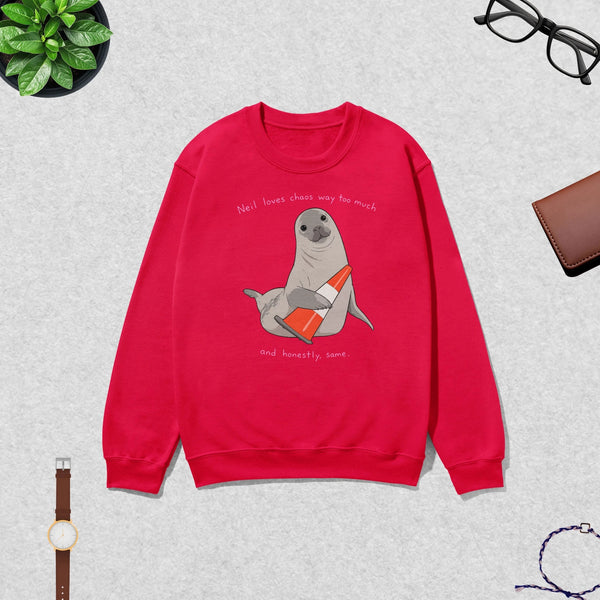 Neil The Seal Sweatshirt Neil Loves Chaos Way Shirt Neil The Seal Viral Animal Crewneck - Red - WorldWideShirt