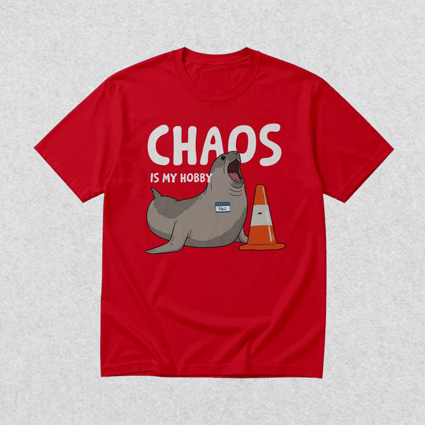 Neil The Seal T-Shirt Chaos is My Hobby Shirt Neil The Seal Viral Animal Tee - Red - WorldWideShirt