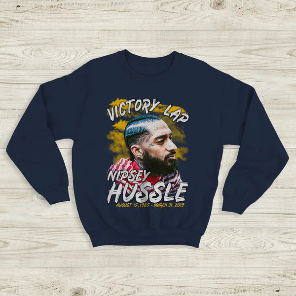 Nipsey Hussel Bootleg Sweatshirt Victory Lap Rap Shirt Born Life 1985-2019 - Navy Blue - WorldWideShirt