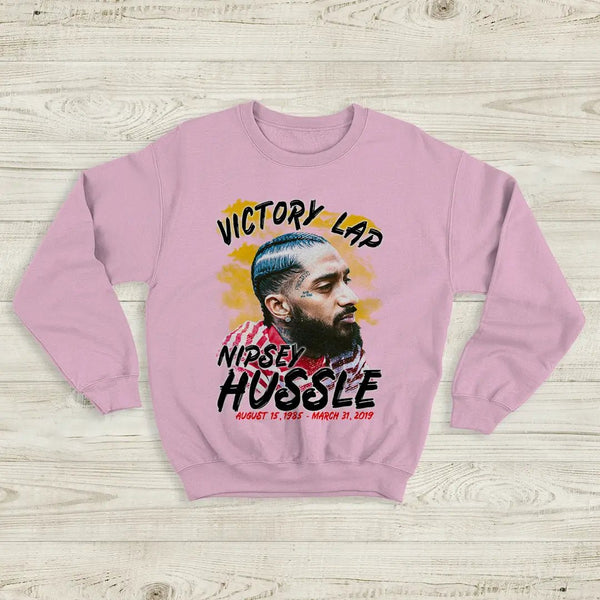 Nipsey Hussel Bootleg Sweatshirt Victory Lap Rap Shirt Born Life 1985-2019 - Light Pink - WorldWideShirt