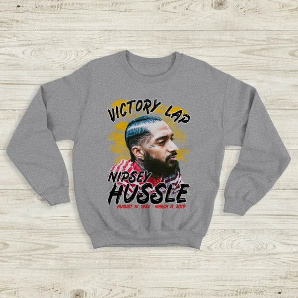 Nipsey Hussel Bootleg Sweatshirt Victory Lap Rap Shirt Born Life 1985-2019 - Sport Grey - WorldWideShirt