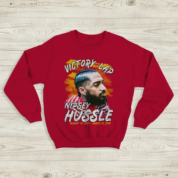Nipsey Hussel Bootleg Sweatshirt Victory Lap Rap Shirt Born Life 1985-2019 - Red - WorldWideShirt