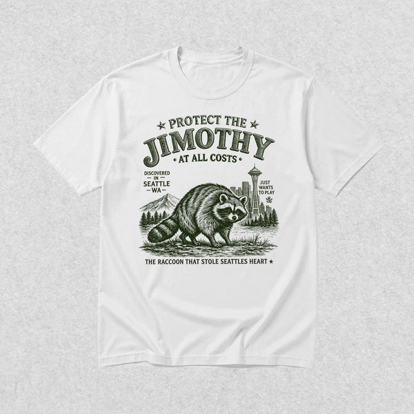 Protect The Jimothy T-Shirt Seattle Raccoon Lover Shirt Jimothy At All Costs Tee - White - WorldWideShirt
