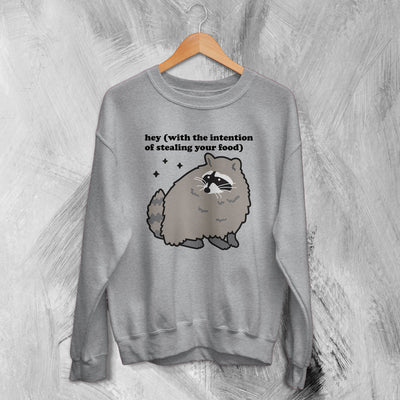 Raccoon Sweatshirt Hey Stealing Your Food Sweater Funny Joke Shirt - WorldWideShirt