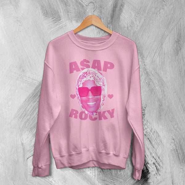 Retro Asap Rocky Sweatshirt Vintage Flacko ASAP Rocky Rap Shirt Hiphop Crewneck - Light Pink - WorldWideShirt