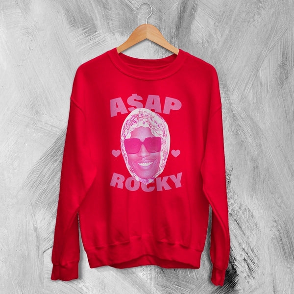 Retro Asap Rocky Sweatshirt Vintage Flacko ASAP Rocky Rap Shirt Hiphop Crewneck - Red - WorldWideShirt
