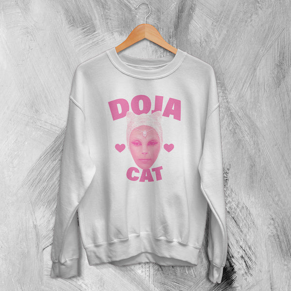 Retro Doja Cat Sweatshirt Rap Meme Face Doja Cat Shirt Pop Music Rapper Crewneck - White - WorldWideShirt