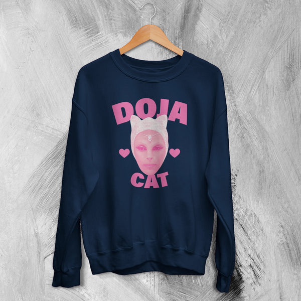 Retro Doja Cat Sweatshirt Rap Meme Face Doja Cat Shirt Pop Music Rapper Crewneck - Navy Blue - WorldWideShirt