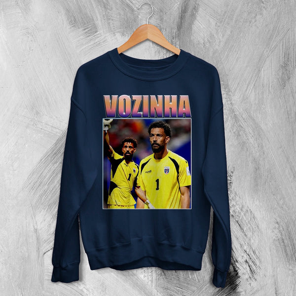 Retro Vozinha Sweatshirt, Vozinha Goalkeeper Shirt, Vintage Soccer Legend Crewneck - Navy Blue - WorldWideShirt