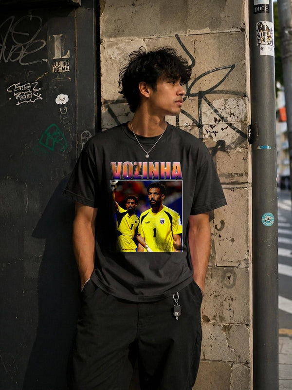Retro Vozinha T-Shirt, Vozinha Goalkeeper Shirt, Vintage Soccer Legend Tee - Black - WorldWideShirt