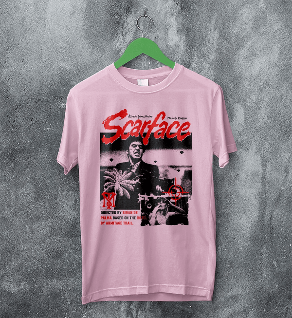 Scarface Crime T-Shirt Vintage Scarface Movie Shirt Brian De Palma Tee - Light Pink - WorldWideShirt