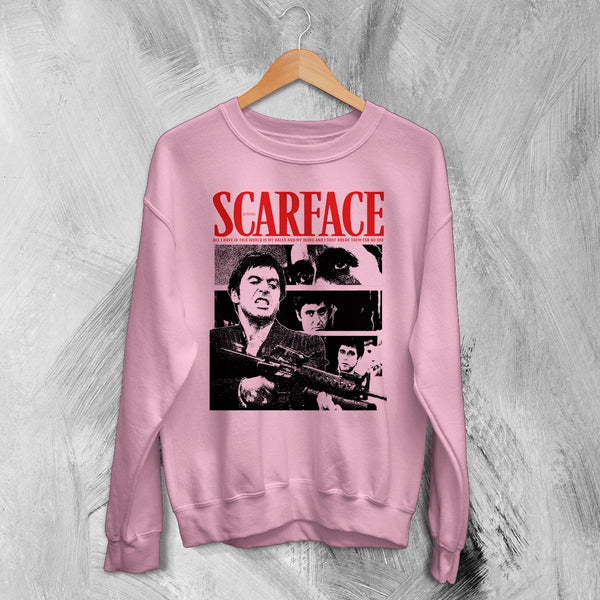 Scarface Tony Montana Sweatshirt Gangster Scarface Shirt Crime Movie Crewneck - Light Pink - WorldWideShirt