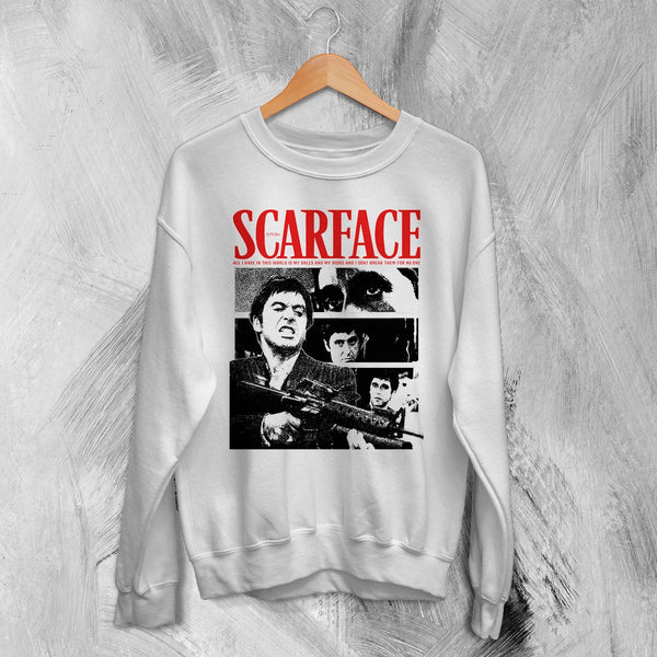Scarface Tony Montana Sweatshirt Gangster Scarface Shirt Crime Movie Crewneck - White - WorldWideShirt