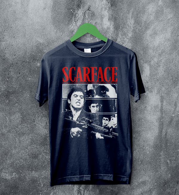Scarface Tony Montana T-Shirt Gangster Scarface Shirt Crime Movie Tee - Navy Blue - WorldWideShirt