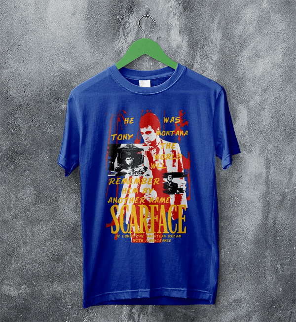 Scarface World Is Yours T-Shirt Tony Montana Scarface Shirt Vintage Movie Tee - Royal Blue - WorldWideShirt