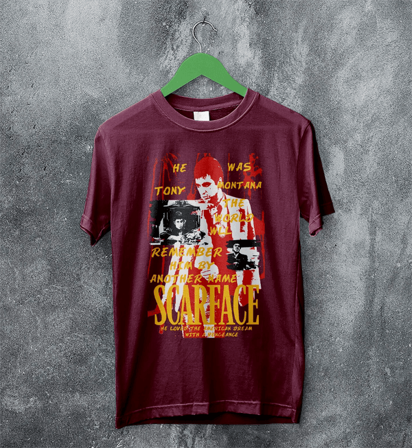 Scarface World Is Yours T-Shirt Tony Montana Scarface Shirt Vintage Movie Tee - Red Maroon - WorldWideShirt