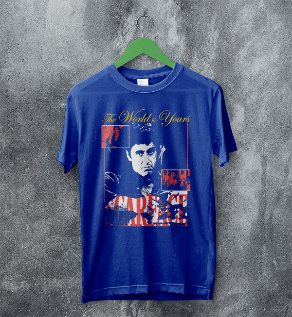 Scarface World Is Yours T-Shirt Vintage Movie Scarface Shirt Crime Gangster Tee - Royal Blue - WorldWideShirt