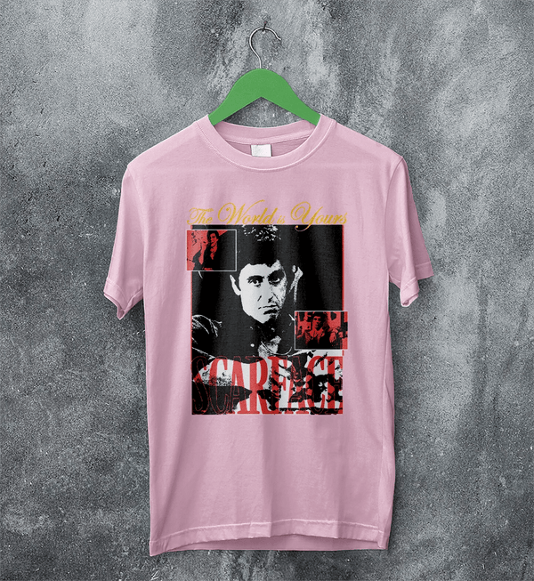 Scarface World Is Yours T-Shirt Vintage Movie Scarface Shirt Crime Gangster Tee - Light Pink - WorldWideShirt